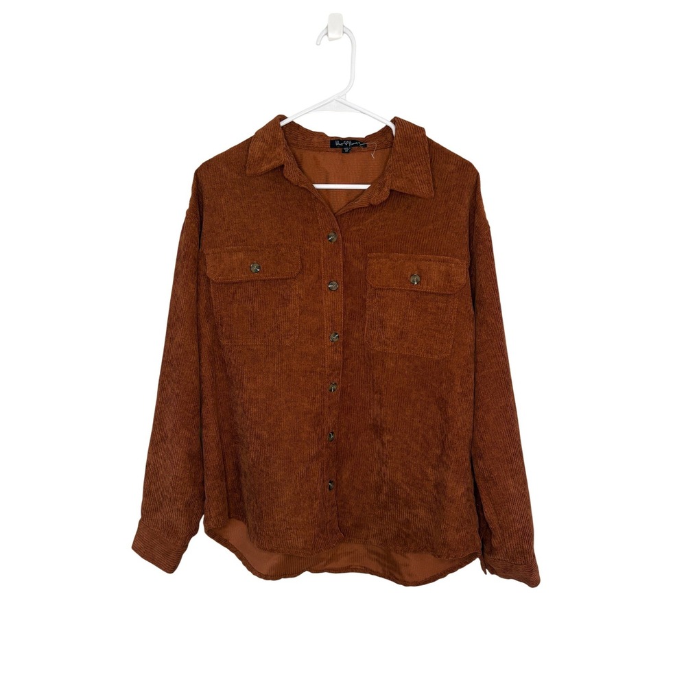 Velvet Heart Rust Brown Corduroy Button Down Shacket Shirt Womens Medium